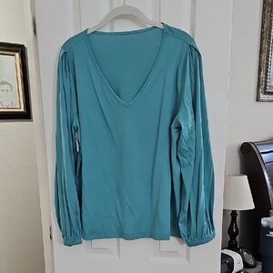 Elegant Teal V-Neck Blouse